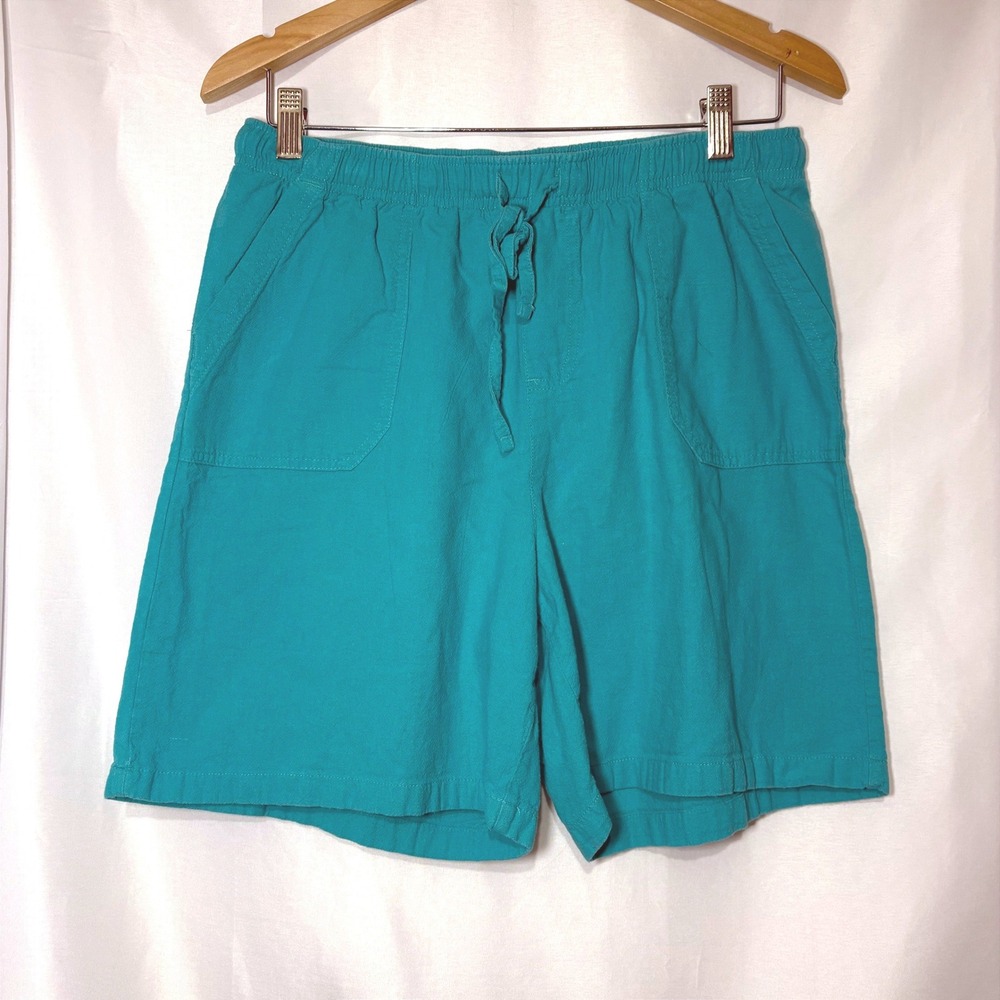 Vintage Basic Editions Teal Cotton Drawstring Shorts High Rise Medium